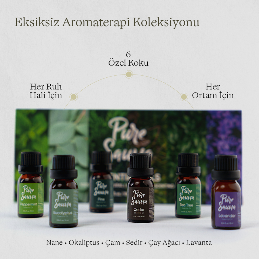 Pure Sauna Saf 6’lı Uçucu Yağ Seti - Özel Seçki Buhurdanlık ve Difüzör Kokusu (6 x 10 ml)